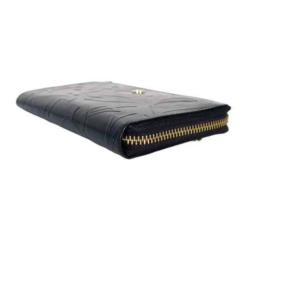 VALENTINA Embossed Leather Zip Around Clutch Organizer Wallet - Made in ITALY - Picture 4 of 7